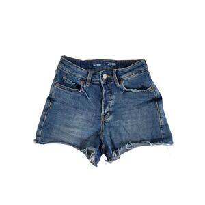 Old Navy Higher Hi-Rise‎ Sky-Hi A-Line Button Fly Blue Denim Jean Shorts Size 2